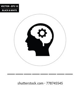 Head, brain and cog black and white glyph flat icon. Vector Illustration.