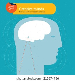 Head with a brain face. Vector illustration Eps10 file. Global colors. Text and Texture in separate layers.