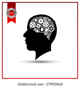 Head and brain gears. concept of human thinking