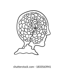 Head and brain gears conceptual illustration. Coloring book page.
