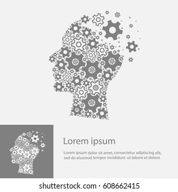 Head and brain gears in progress. concept of human thinking