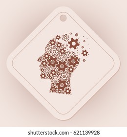 Head and brain gears in progress. concept of human thinking