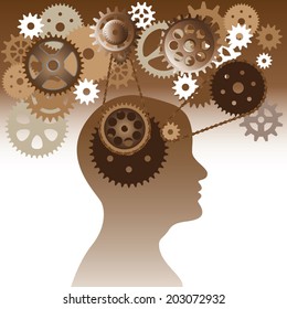 Head and brain gears in progress. Vector illustration