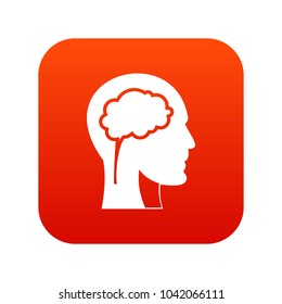 Cabeza con el icono del cerebro rojo digital para cualquier diseño aislado en la Ilustración vectorial blanca