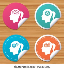 Head with brain icon. Female woman symbols.