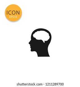 Head with brain icon flat style in black color vector illustration on white background.