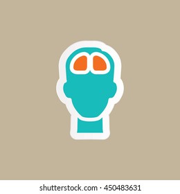 Head with brain icon in flat style