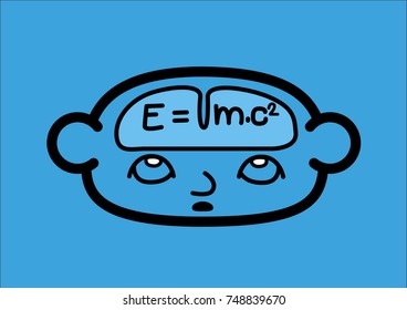 A head and a brain icon showing the formula of relativity. Vector Illustration