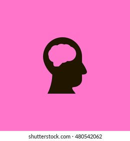 Head and brain icon. Head and brain sign.