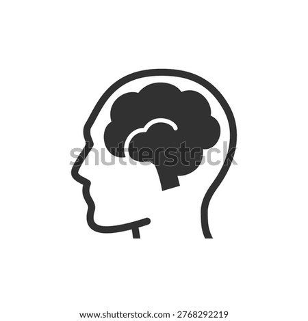 Head with brain inside icon. Human mind and cognitive function concept. Monochrome black and white symbol