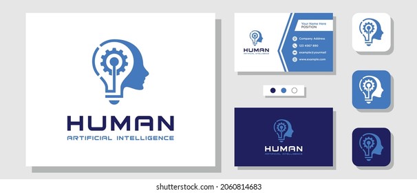 Head Brain Lamp Gear Mind Light Bulb Idea Innovation Logo Design mit Layout Template Business Card