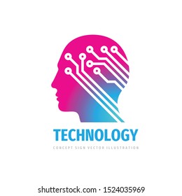 Head brain logo design. Computer electronic technology sign. Concept vector illustration. 