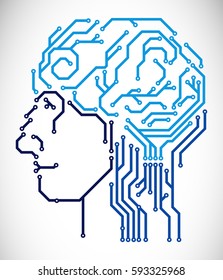 Head with brain made from printed circuit