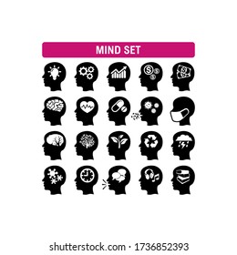 Head brain mind set simple flat icon vector