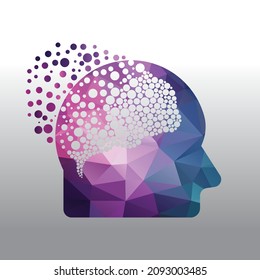 Head with brain pixel vector illustration design. Human head and brain vector icon.