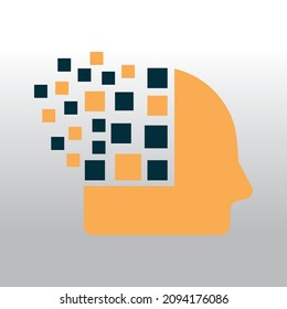 Head with brain pixel vector illustration design. Human head and brain vector icon.