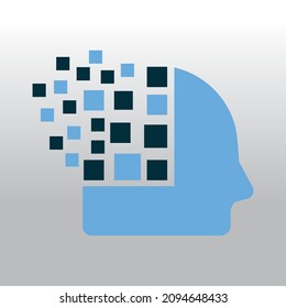 Head with brain pixel vector illustration design. Human head and brain vector icon.