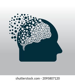 Head with brain pixel vector illustration design. Human head and brain vector icon.	