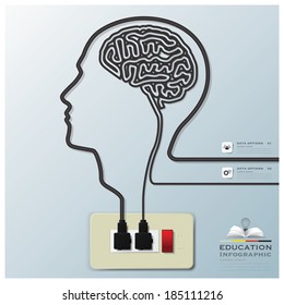 Head And Brain Shape Electricline Education Infographic Background Design Template