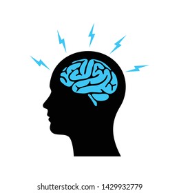 Head with brain silhouette logo. brainstorming icon. looking for idea concept.