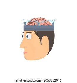 Head with a brain. Stimulation of brain activity, vector illustration