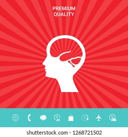 Head with brain symbol icon. Graphic elements for your design