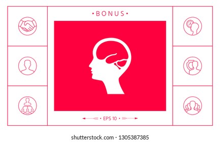 Head with brain symbol icon. Graphic elements for your design