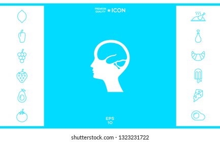 Head with brain symbol icon. Graphic elements for your design