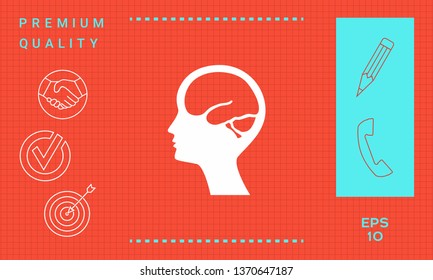 Head with brain symbol icon. Graphic elements for your design