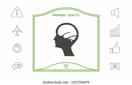 Head with brain symbol icon. Graphic elements for your design