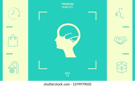 Head with brain symbol icon. Graphic elements for your design