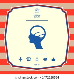 Head with brain symbol icon. Graphic elements for your design