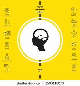 Head with brain symbol icon. Graphic elements for your design