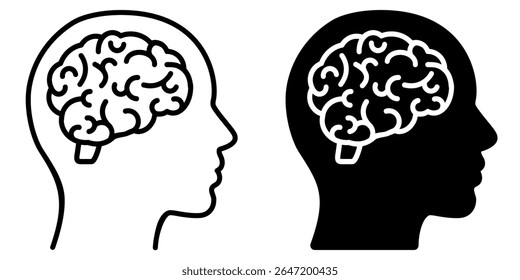 Cabeça com ícone de símbolo cerebral definido