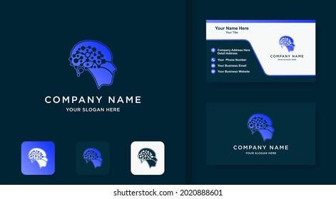 Head Brain Technology Logo Use Dot Molecule Concept And Business Card