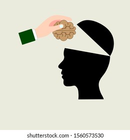 Head with brain vector icon EPS 10. Simple isolated silhouette symbol.