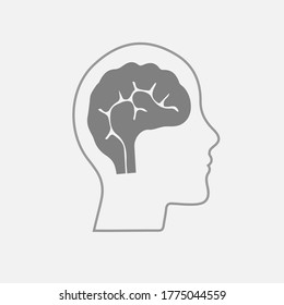Head with brain vector icon eps 10. Simple isolated illustration