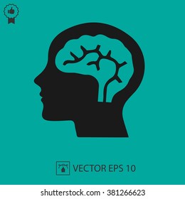 Head With Brain Vector Icon EPS 10. Simple Isolated Silhouette Symbol.