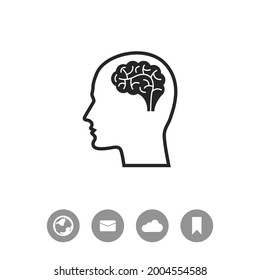 Head with brain vector icon. Male human head think symbol.