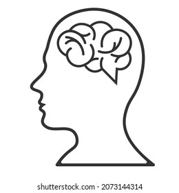 Head with brain vector icon on white background. Simple isolated silhouette symbol. Symbol of mind, idea and knowledge