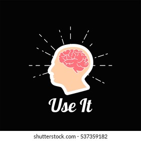 Head with brain vector icon. Use It text. Simple isolated silhouette symbol. Vector illustration