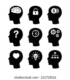 Head brain vector icons set