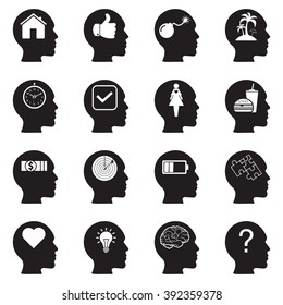 Head brain vector icons set on the white background