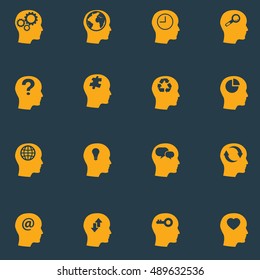 Head brain vector icons set illustration flat design