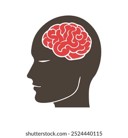 Cabeça com Ilustração de Vetor Cerebral. Conceito de negócios de design de arte mínima Smart Head. Ideia. Ilustração Minimalista da Moda do Conceito Mental