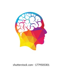 Head with brain vector illustration design. Human head and brain vector icon. Mind concept.