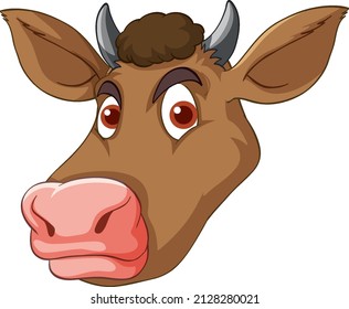 Head of brown cow cartoon character illustration