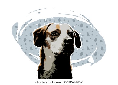 Head of a brown dog on pattern background, comic sketch style, vector illustration