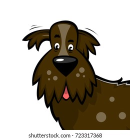 The head of a brown dog. Side view. Cartoon pet isolated on white background.
