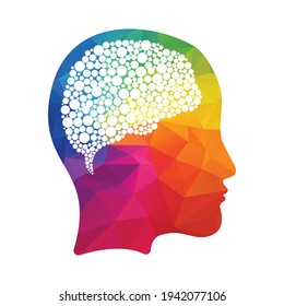 Cabeza con burbujas diseño de ilustración de vector cerebral. cabeza de mujer y burbuja icono del vector cerebral. Concepto de mente.